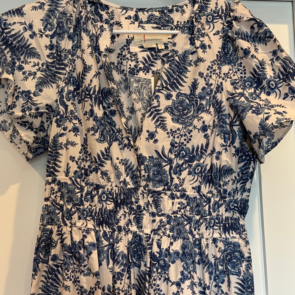 NWT Anthropologie White and Blue Botanical maxi dress